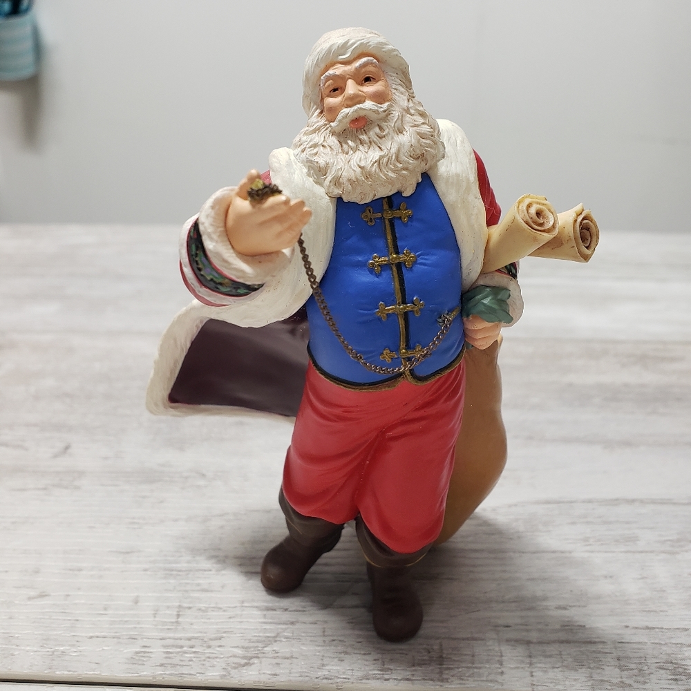 Hallmark 2001 Santa Claus Figurine Blue Vest Toy Sack Christmas Décor